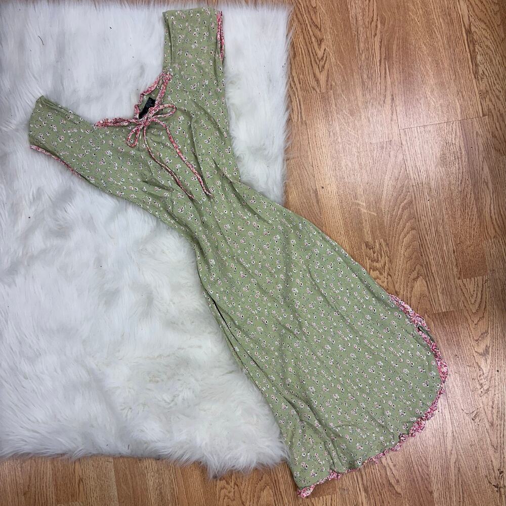 Y2k Angie green ditsy floral fairycore midi dress